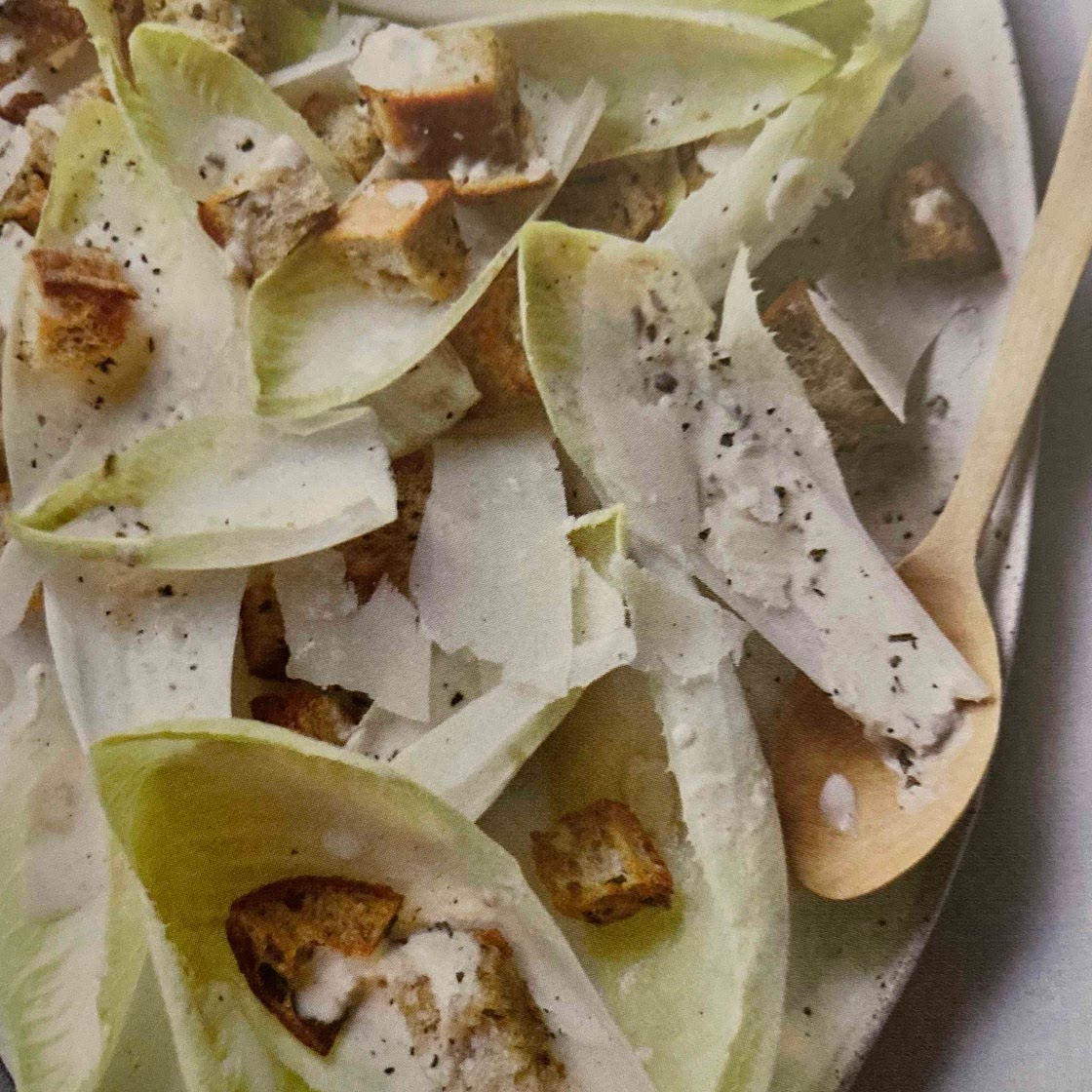Chicory Caesar salad with rosemary croutons 