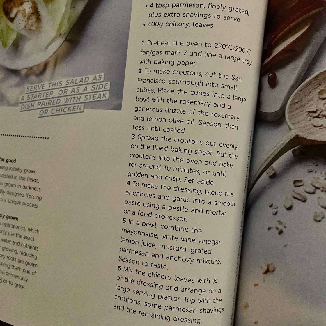 Chicory Caesar salad with rosemary croutons 