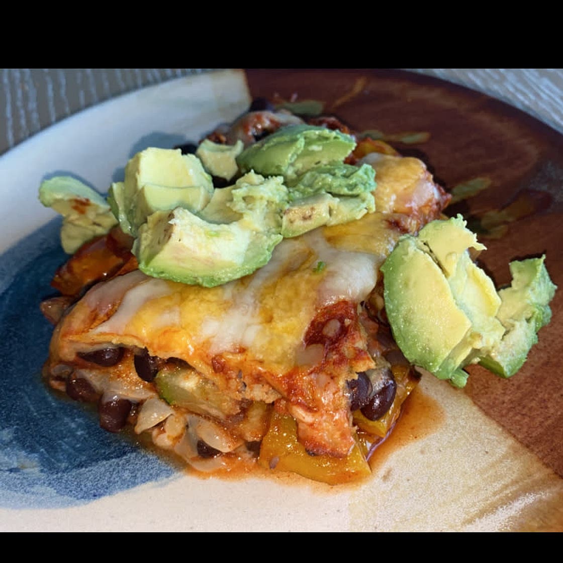 Chipotle Black Bean Roasted Veggie Enchilada Casserole