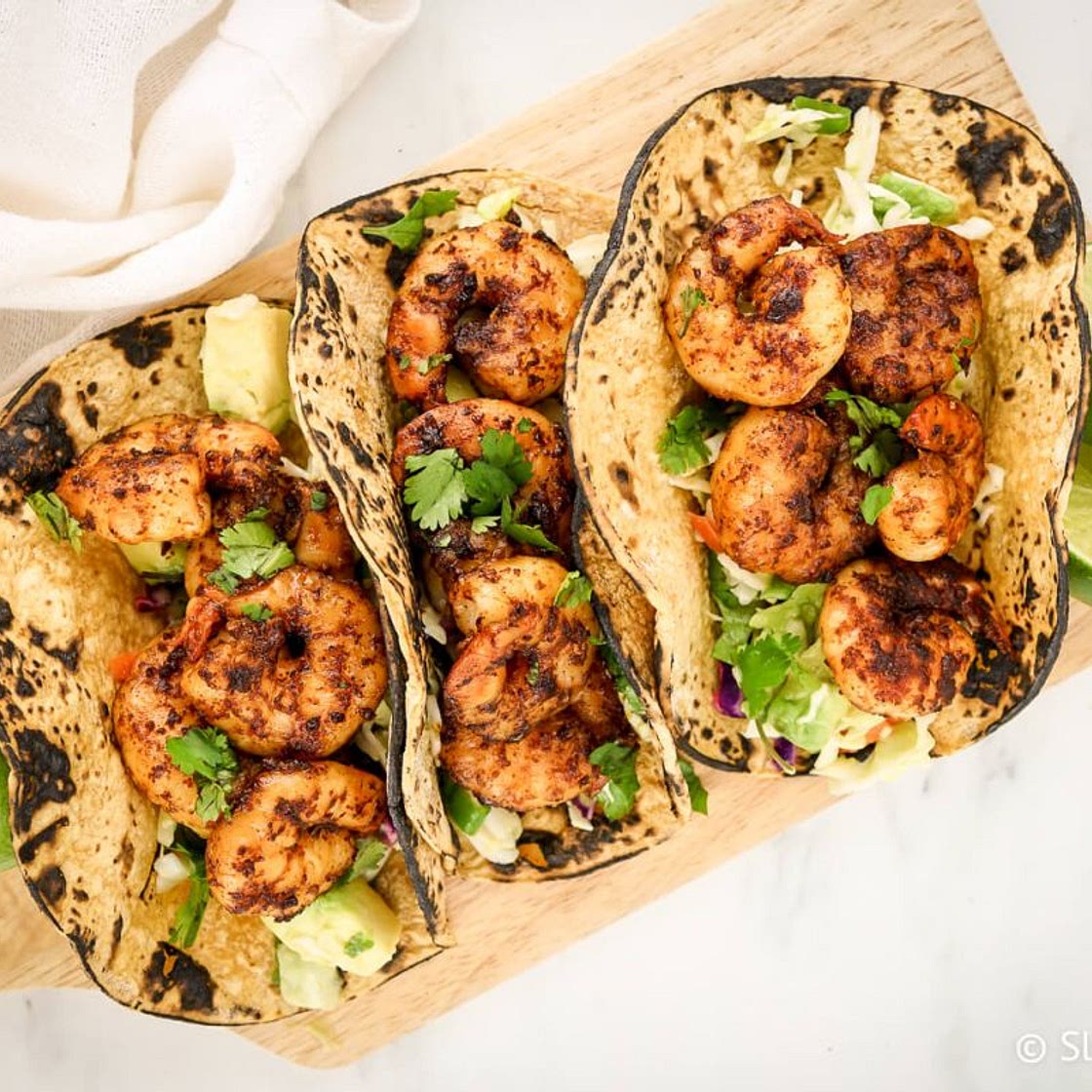 Shrimp Tacos with Cilantro Avocado Slaw