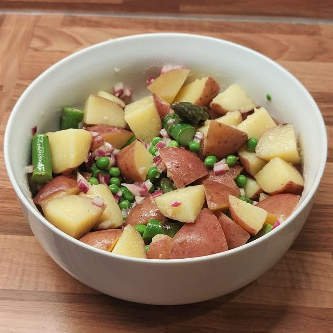 Mustard Vinaigrette Potato Salad With Peas & Asparagus