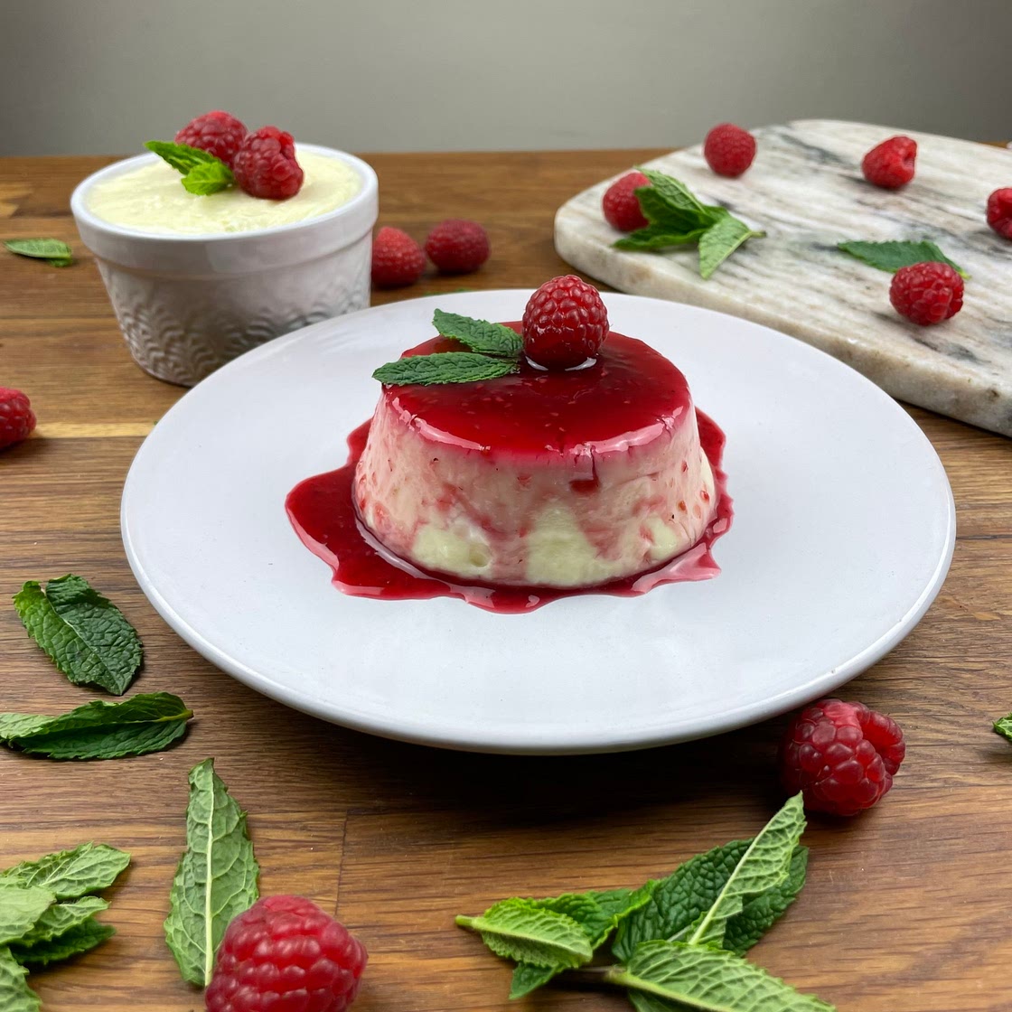 Vanilla Pudding with Raspberry Coulis