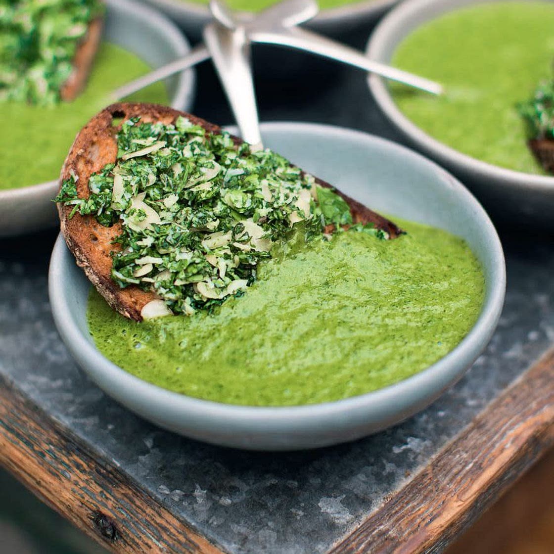 SUPER LEEK & POTATO SOUP  HERB, PARMESAN & ALMOND TOASTS