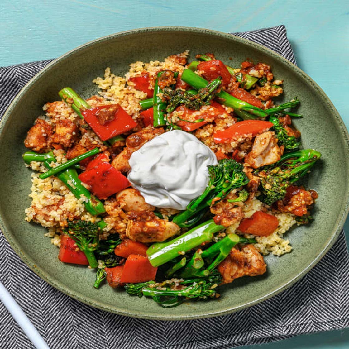Spiced Chicken and Pepper Bulgur with Tenderstem® Broccoli and Yoghurt