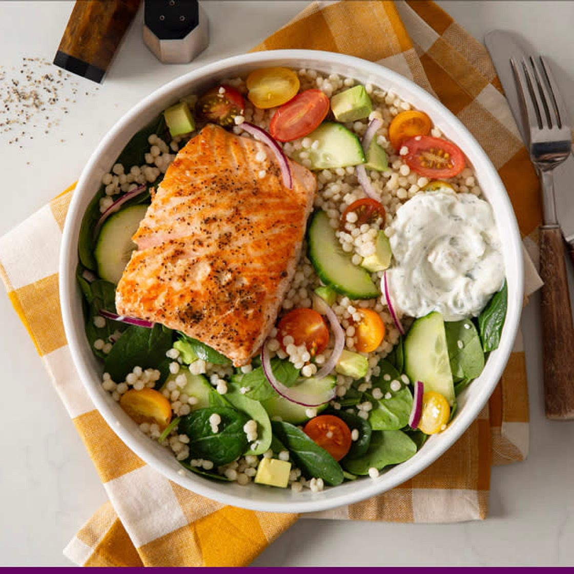 Tzatziki Salmon Cous Cous Bowls