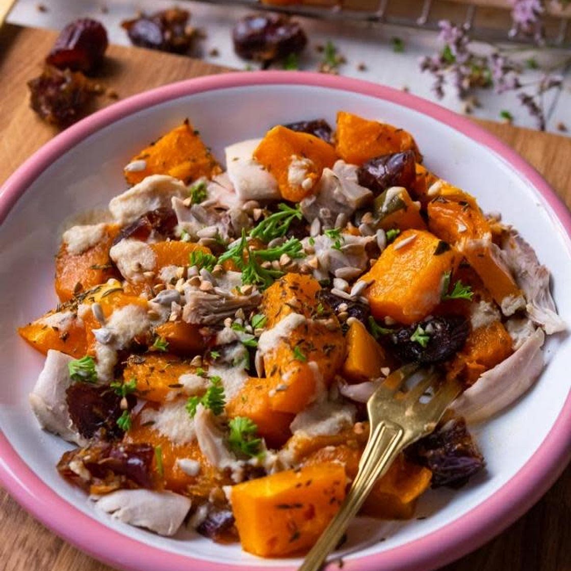 Roasted pumpkin with dates and crunch
