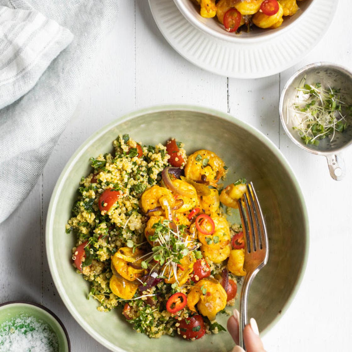 Taboulé de quinoa et crevettes au curcuma