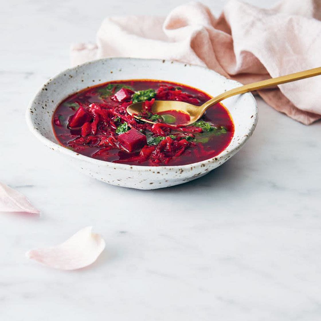 Beet & Daikon Soup with Rocket Pesto