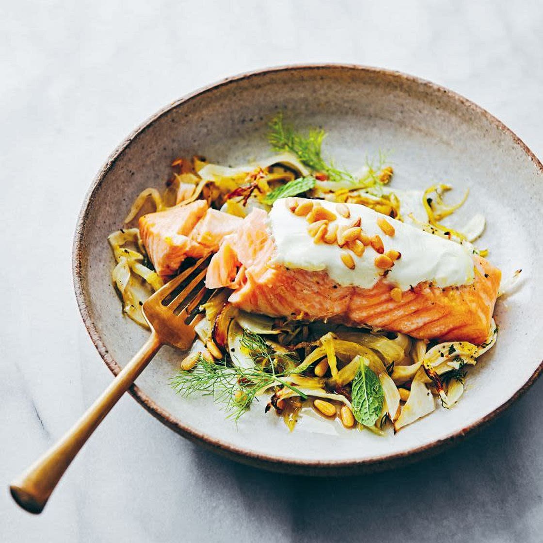 Baked Yoghurt & Herb Salmon with Fennel & Lemon