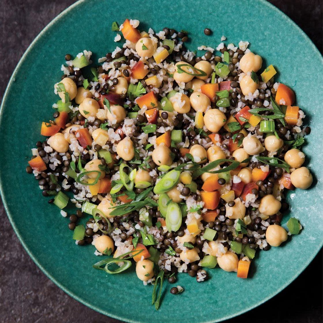 BULGUR AND GREEN LENTIL SALAD WITH CHICKPEAS AND PRESERVED LEMON