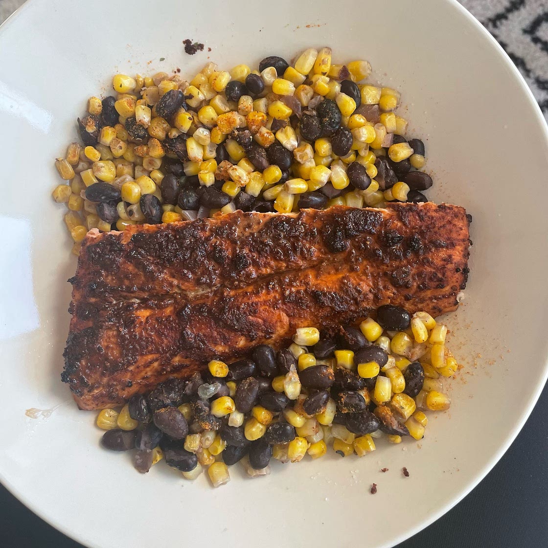 Spiced Rubbed Grilled Salmon with Black Beans Corn Salsa