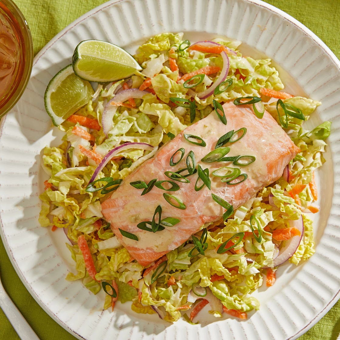 Poached Salmon and Napa Slaw With Citrus-Miso Dressing