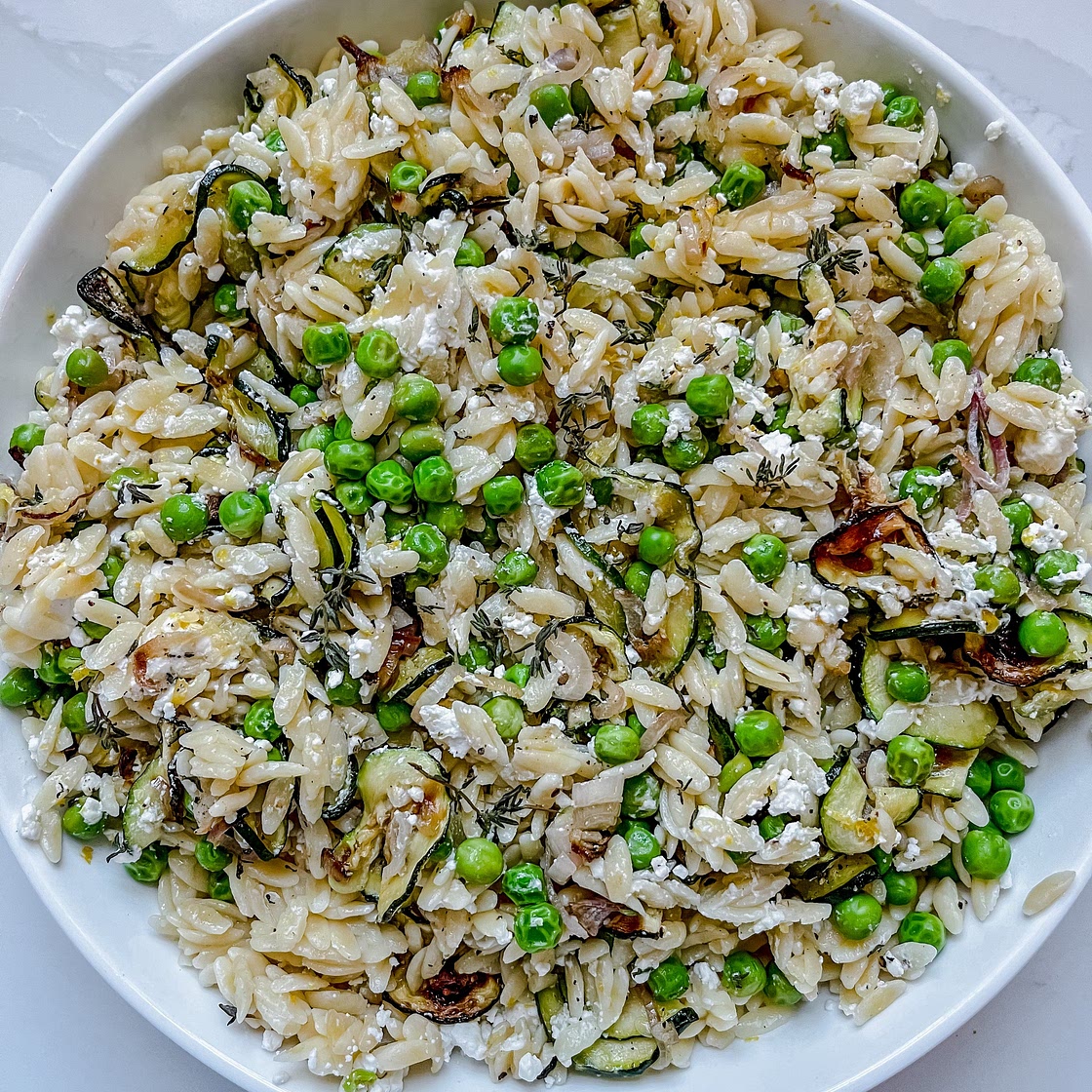 Zucchini, Pea & Goat Cheese Orzo Salad — AllTypesOfBowls
