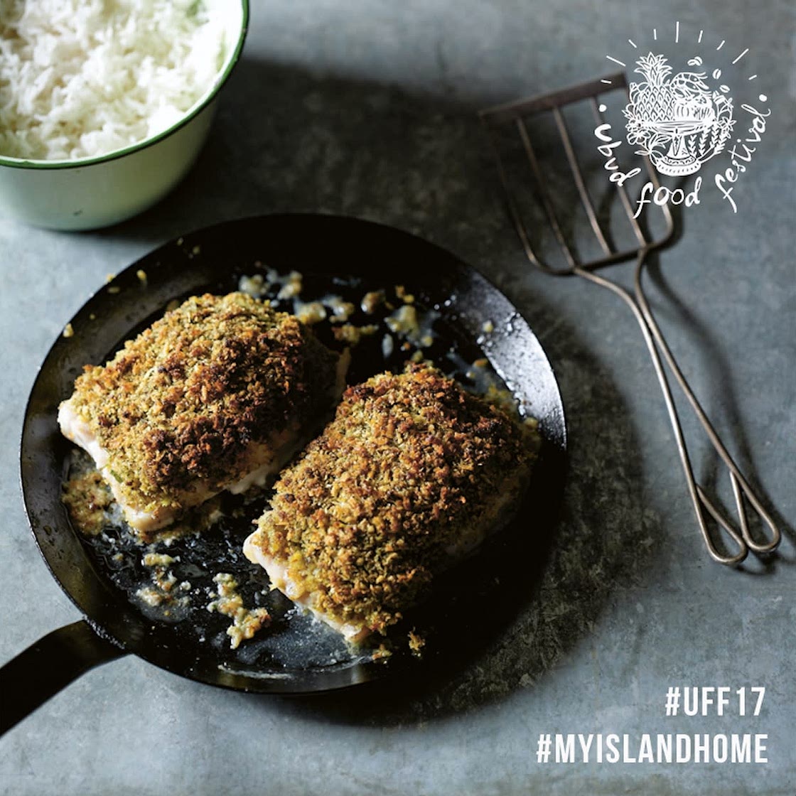 Baked fish with pepper and kaffir lime crust