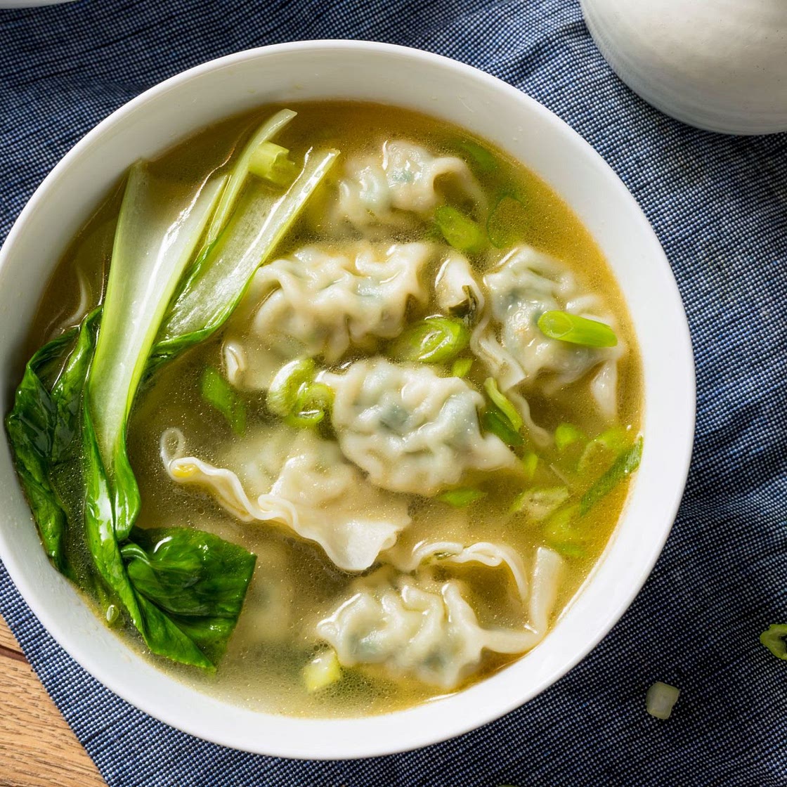 Vegetables & Mushrooms Dumplings Soup with Chinese Cabbage, Bok Choy & Carrot