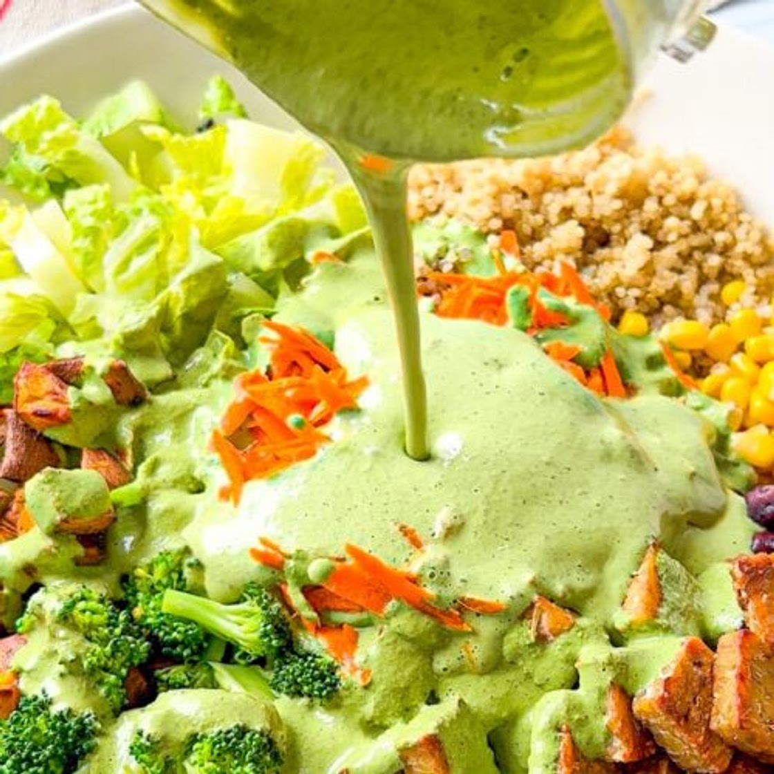 Vegan Protein Bowl with Creamy Basil Vinaigrette