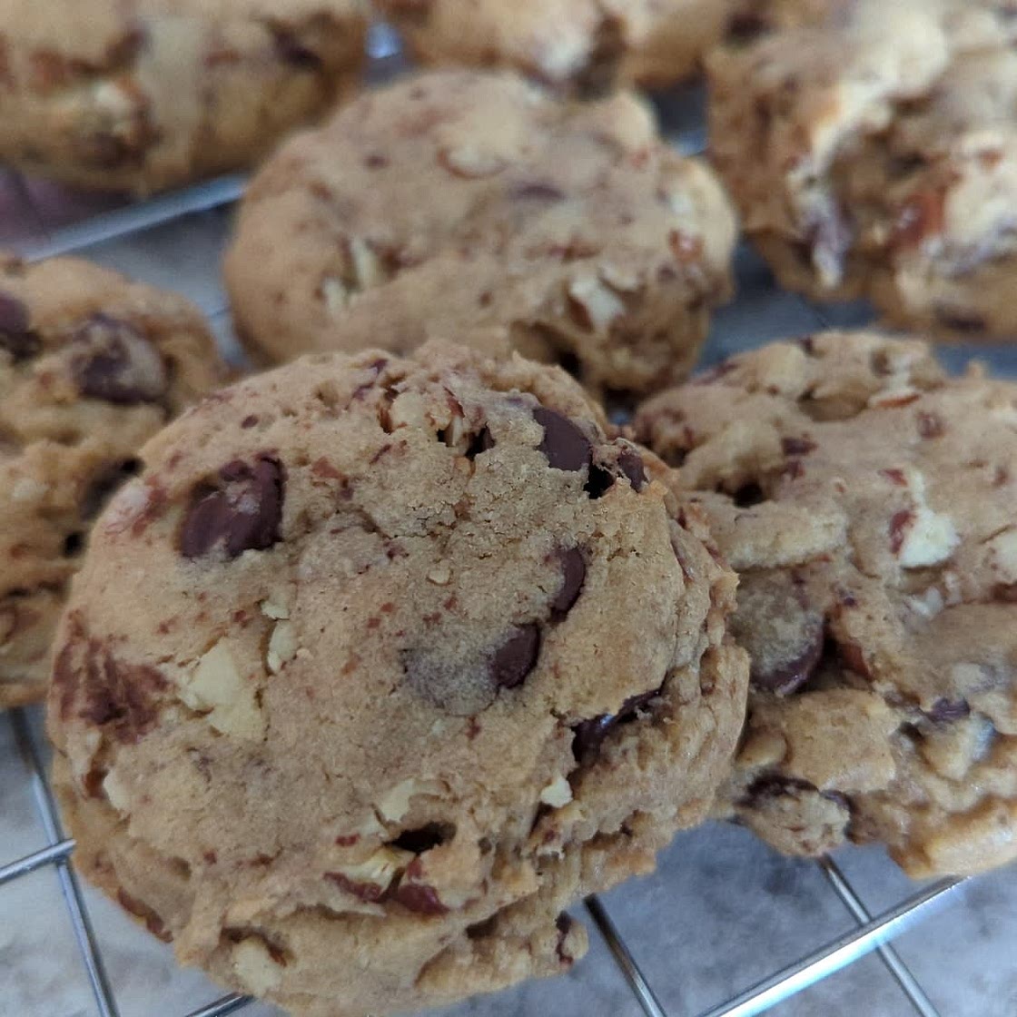 Brown Butter Bourbon Pecan Chocolate Chunk Cookies