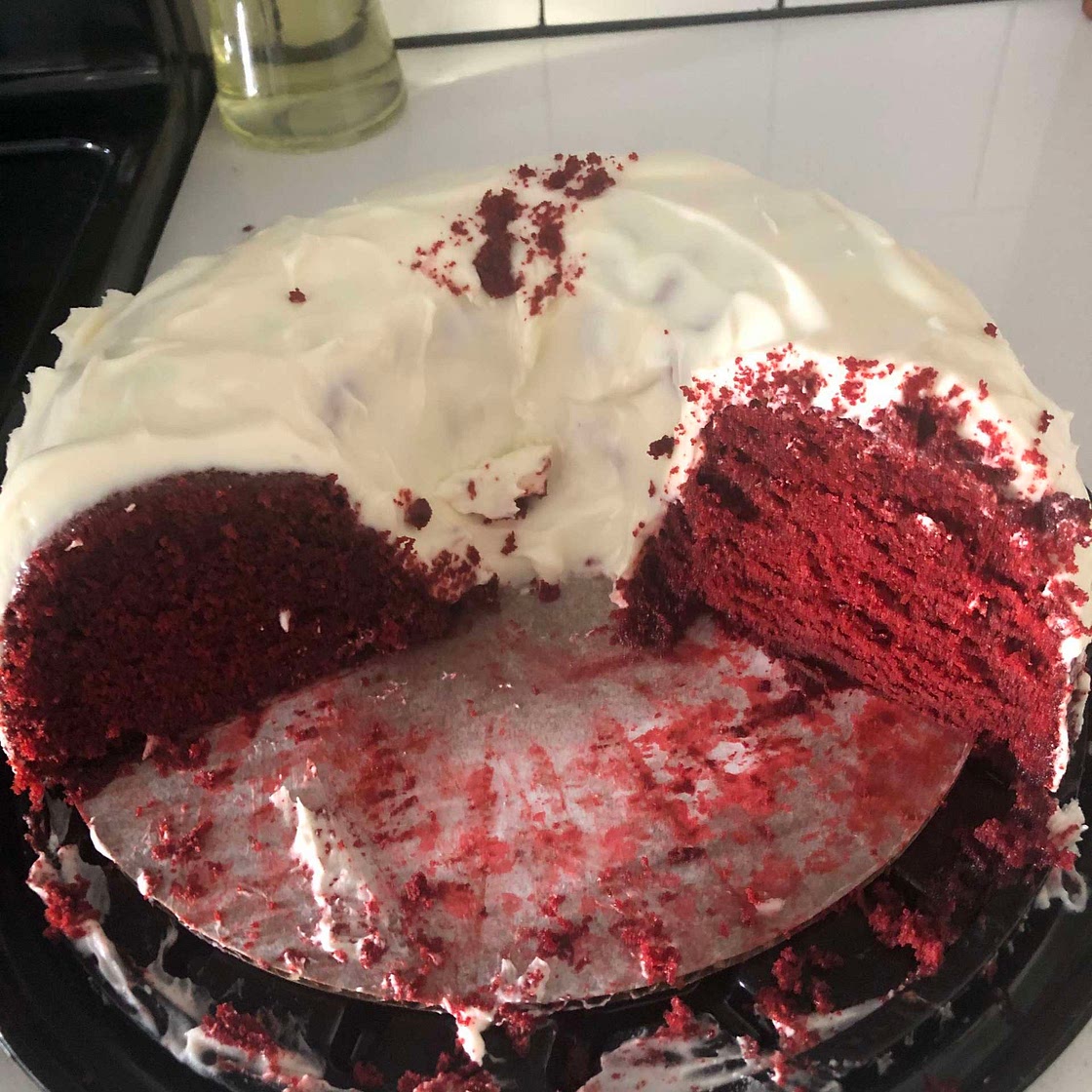 AUNTY ANITA’S RED VELVET CAKE with Rum and shredded Coconut 