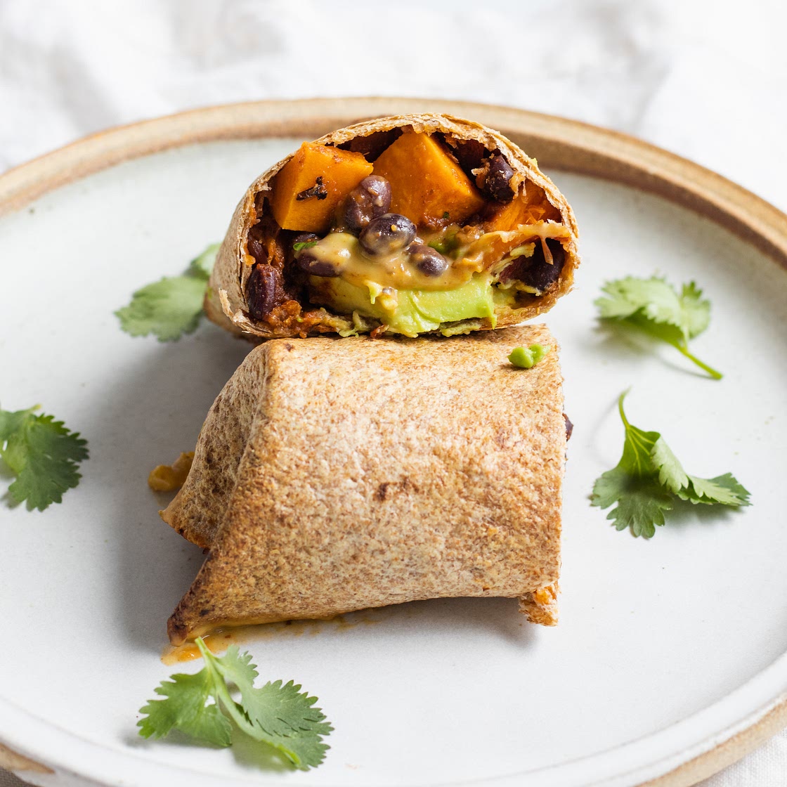Vegan Black Bean Sweet Potato Burritos with Avocado