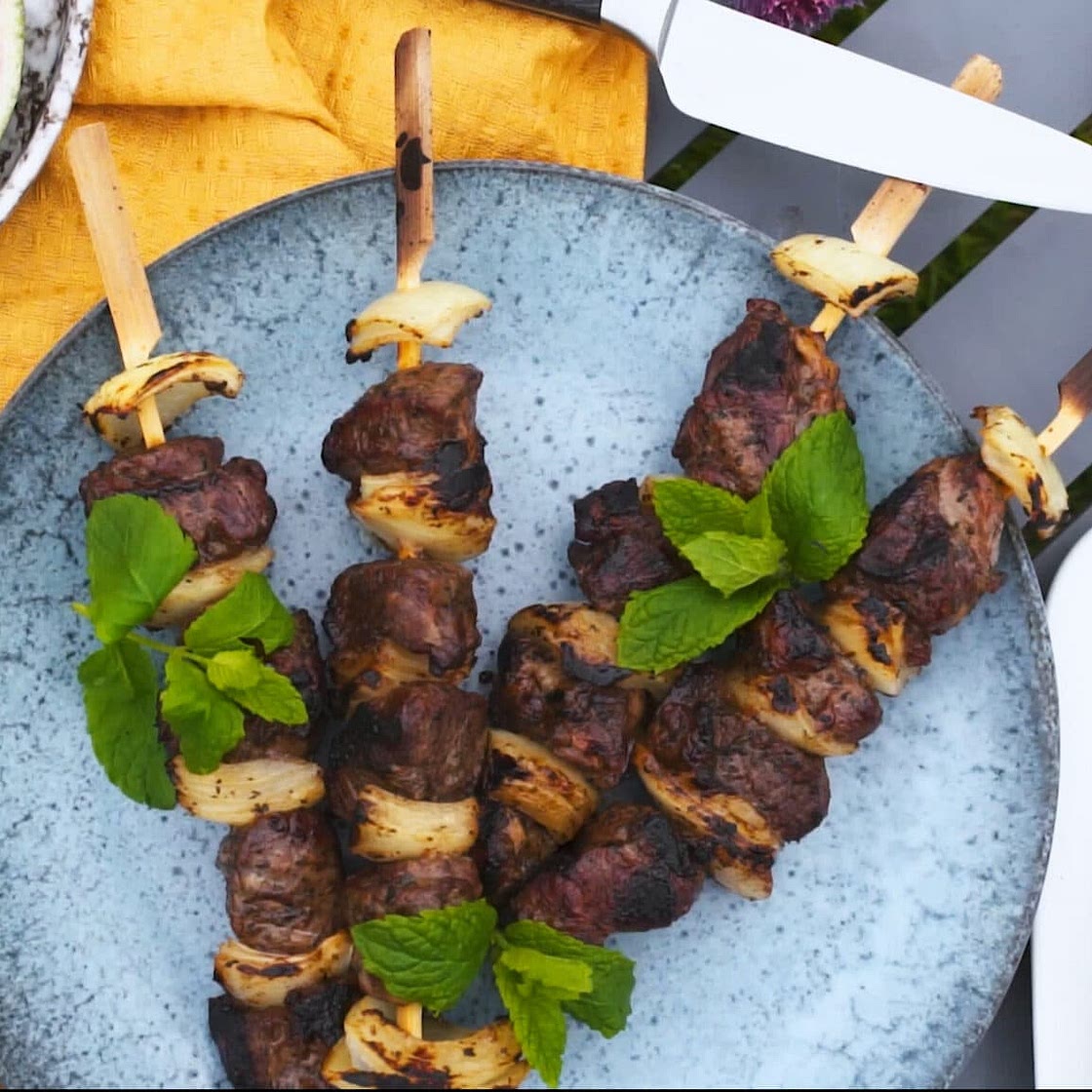 Minted Lamb and Onion Kebabs by Pureety