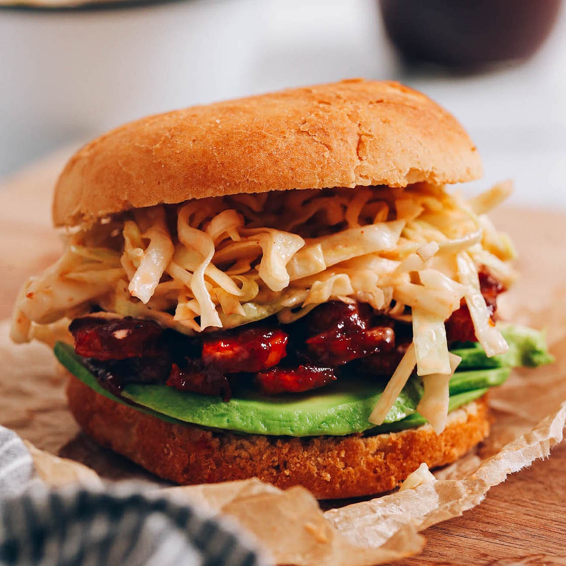 BBQ Tempeh Sandwiches with Sweet & Spicy Slaw