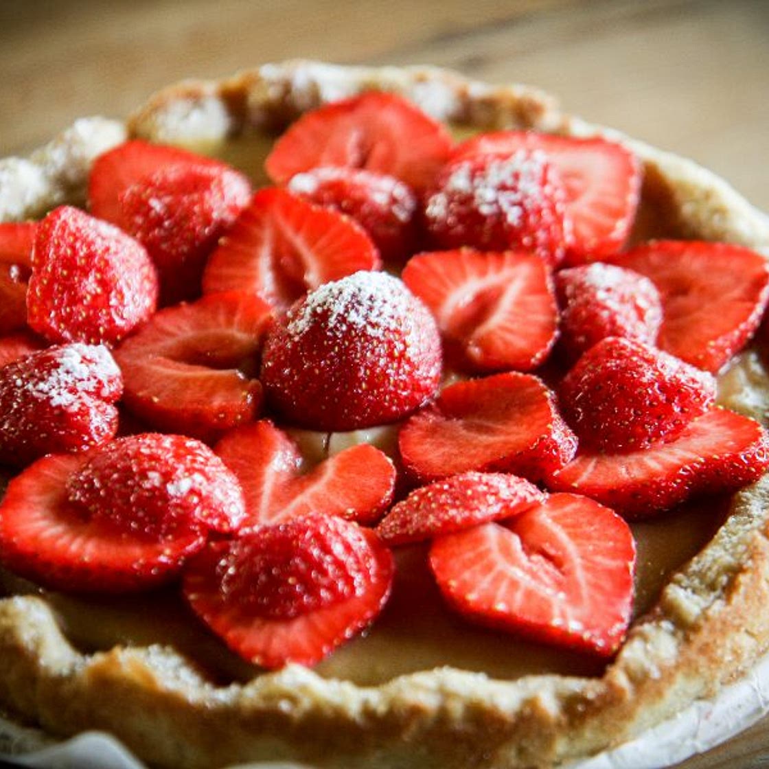 Tarte aux fraises sur crème pâtissière vegan