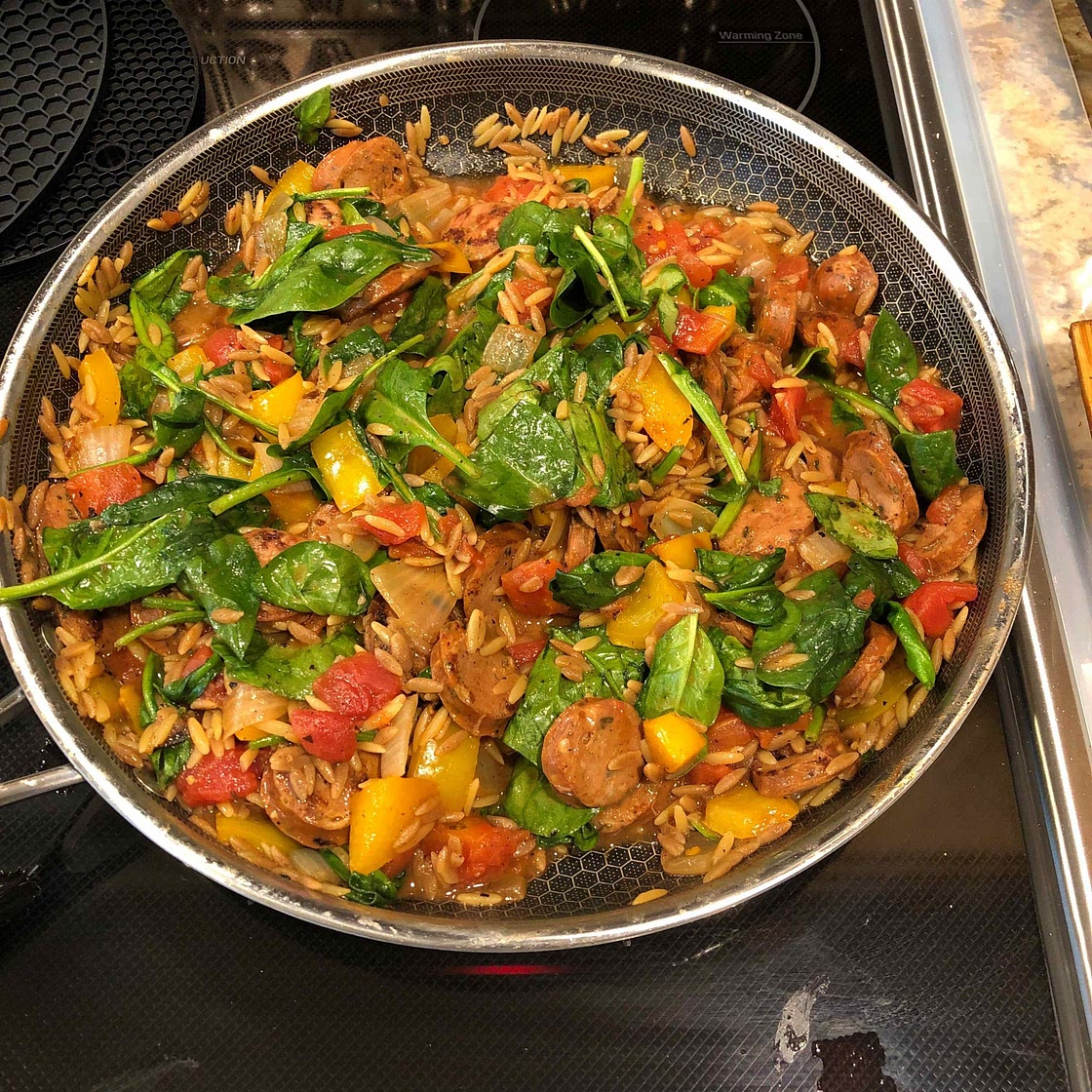One Pan Chicken Sausage Orzo