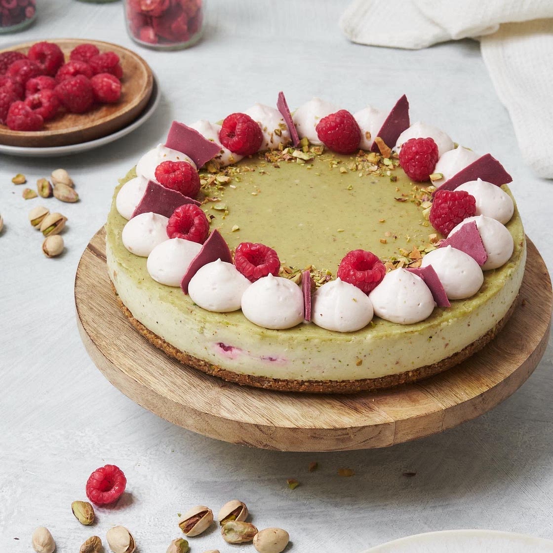 No-bake Pistachio Raspberry Cheesecake