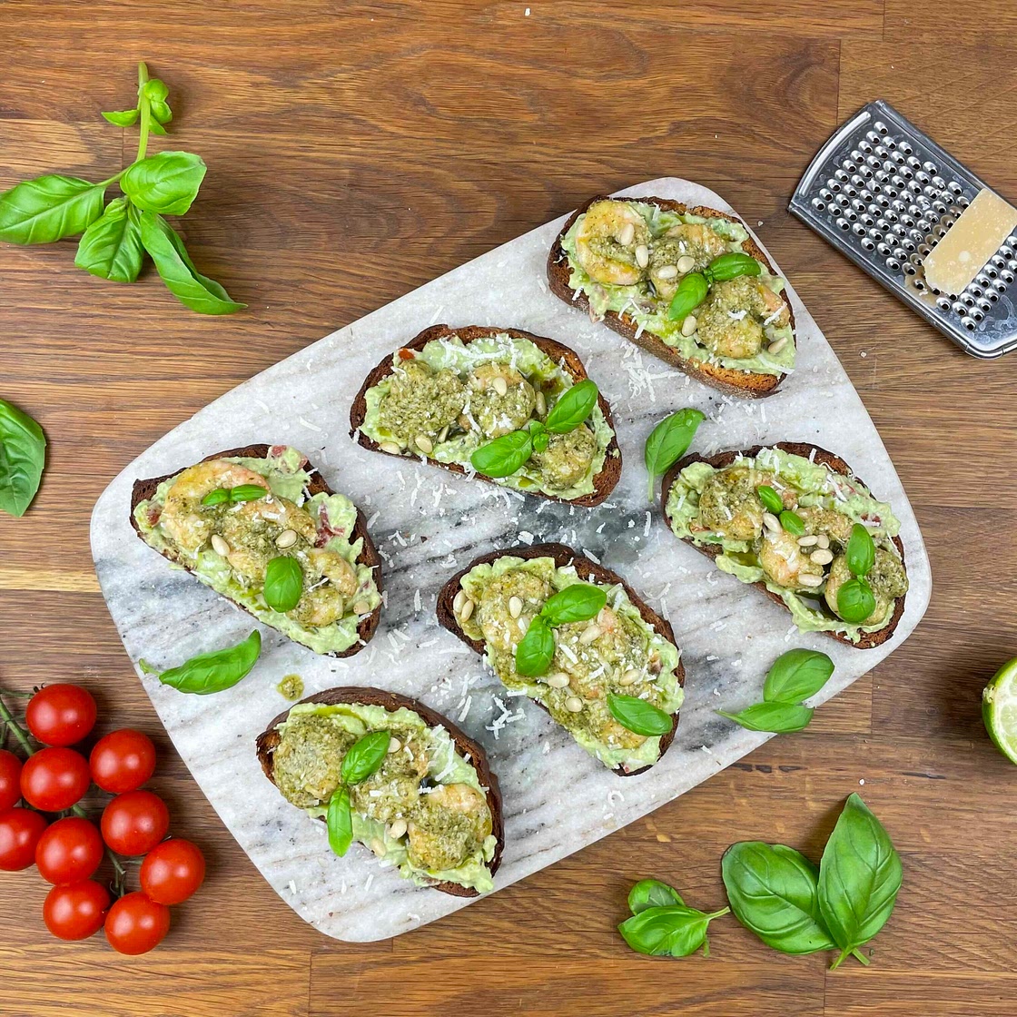 Avocado Prawn Pesto Toast