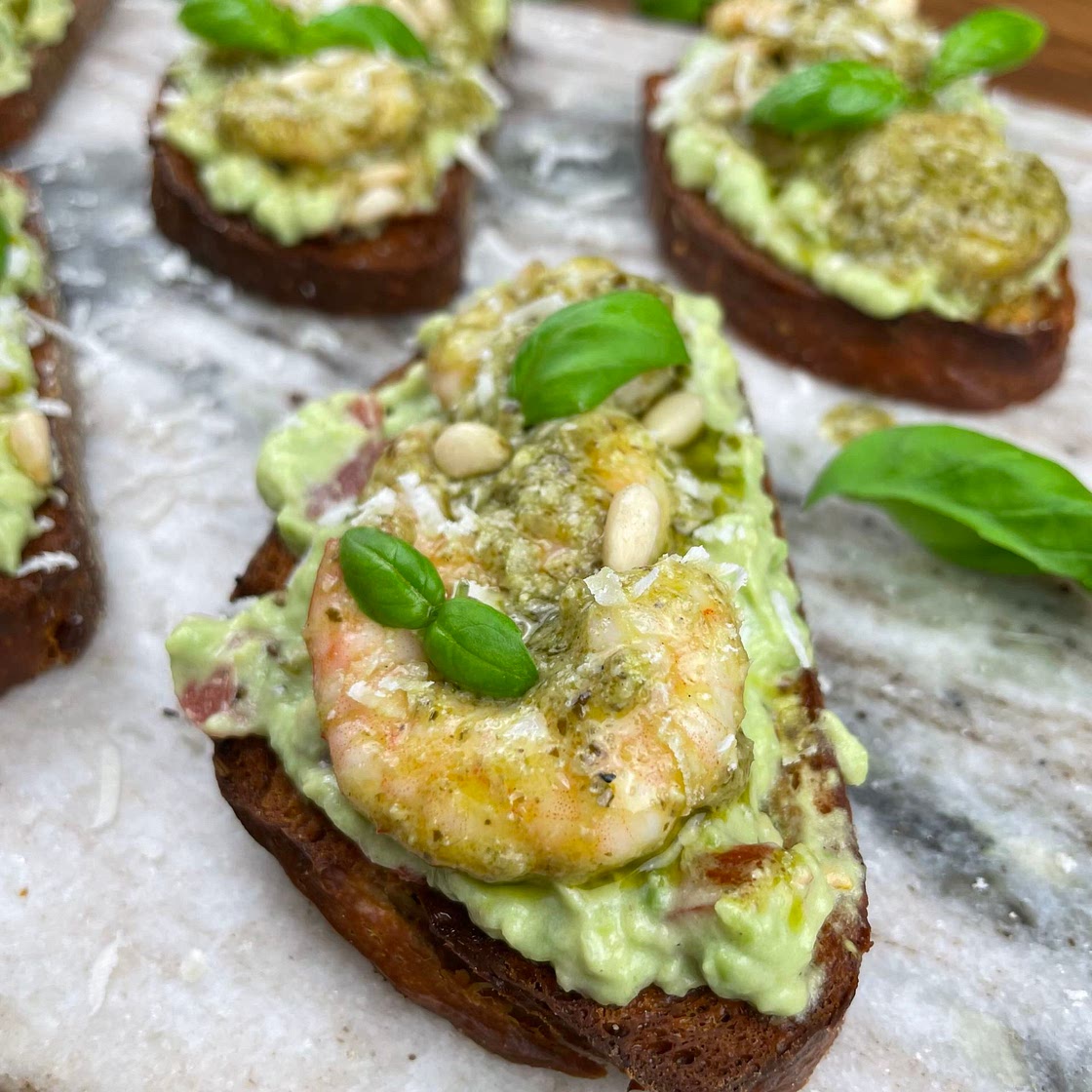 Avocado Prawn Pesto Toast