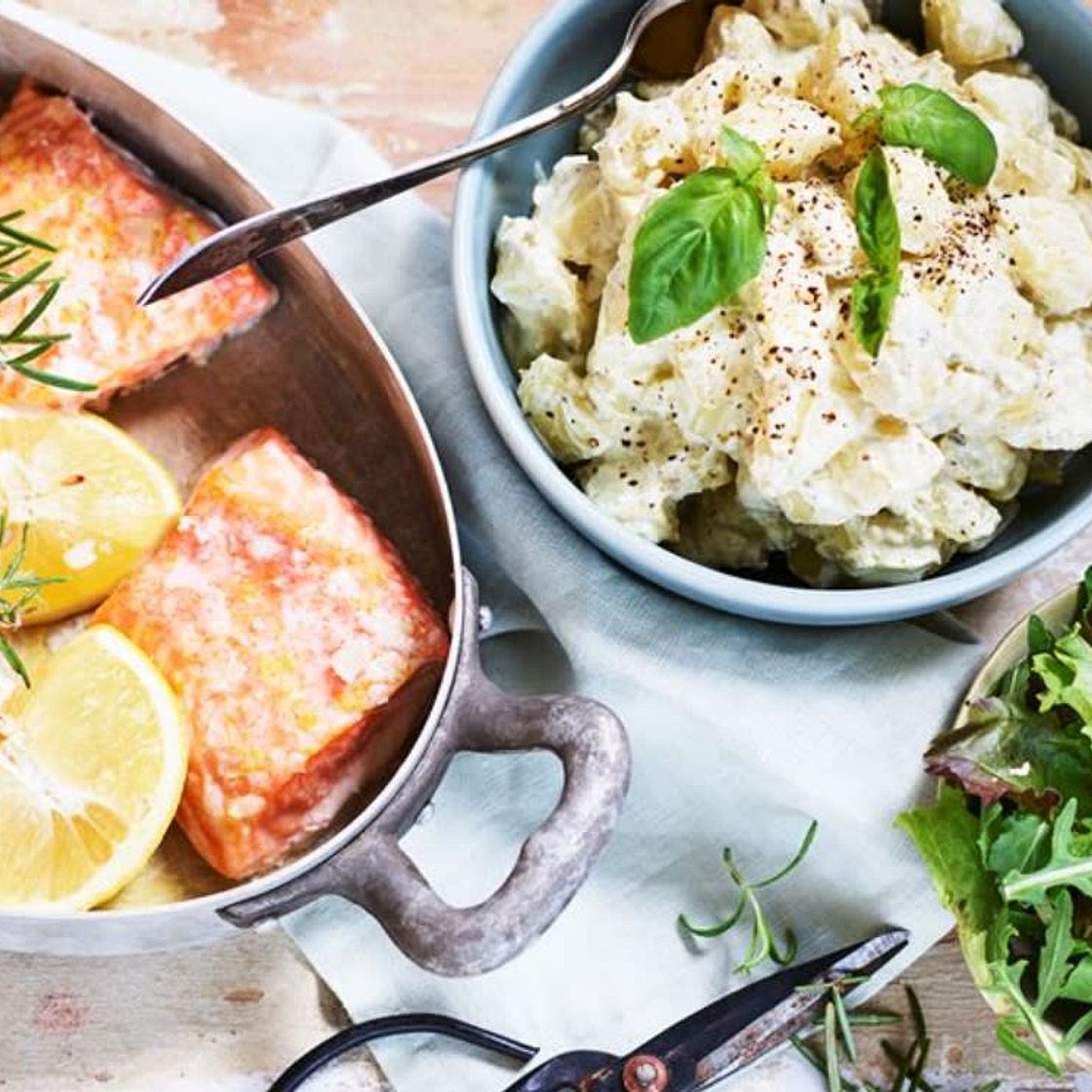 Ugnsbakad lax med potatissallad