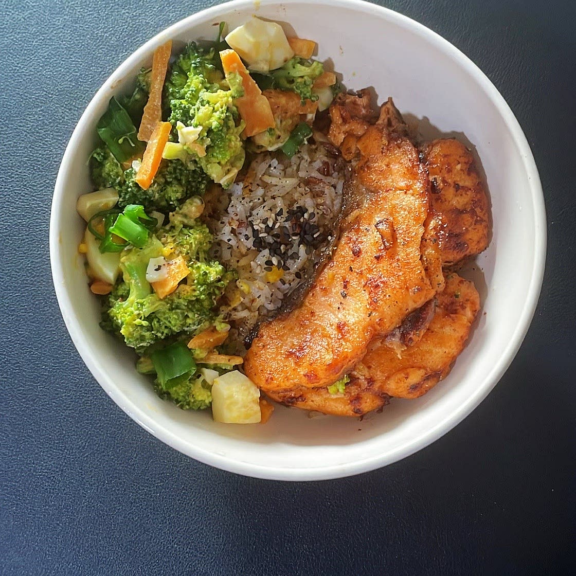 Salmon, Broccoli and Egg Rice Bowl