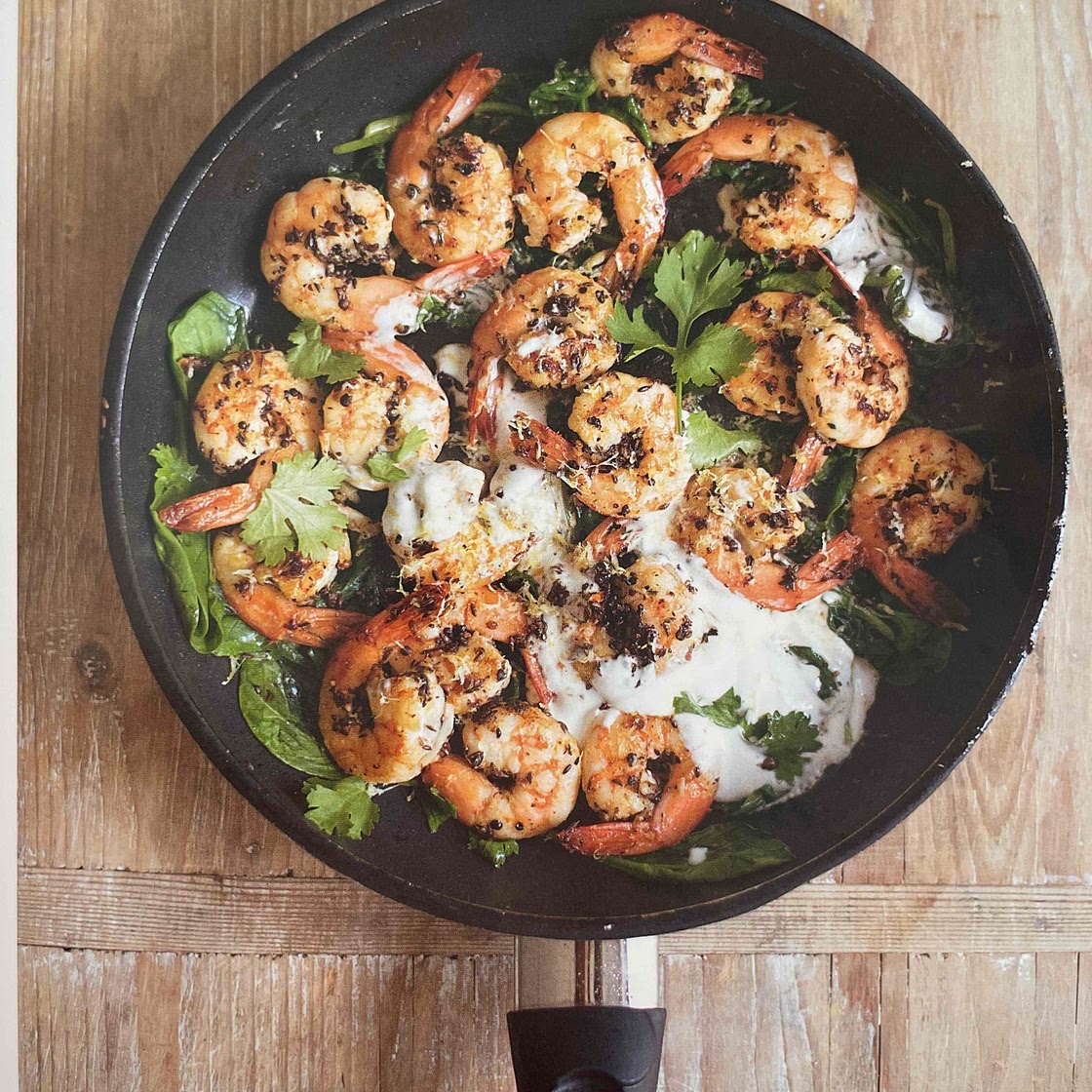 Spiced Prawns with Spinach & Coconut