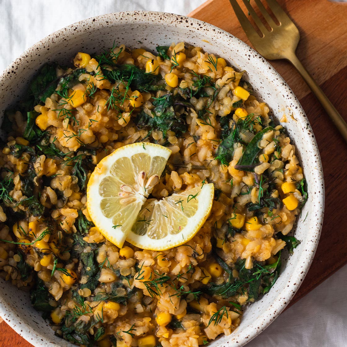 Summer High Protein Lemon Dill Lentil Risotto (vegan)