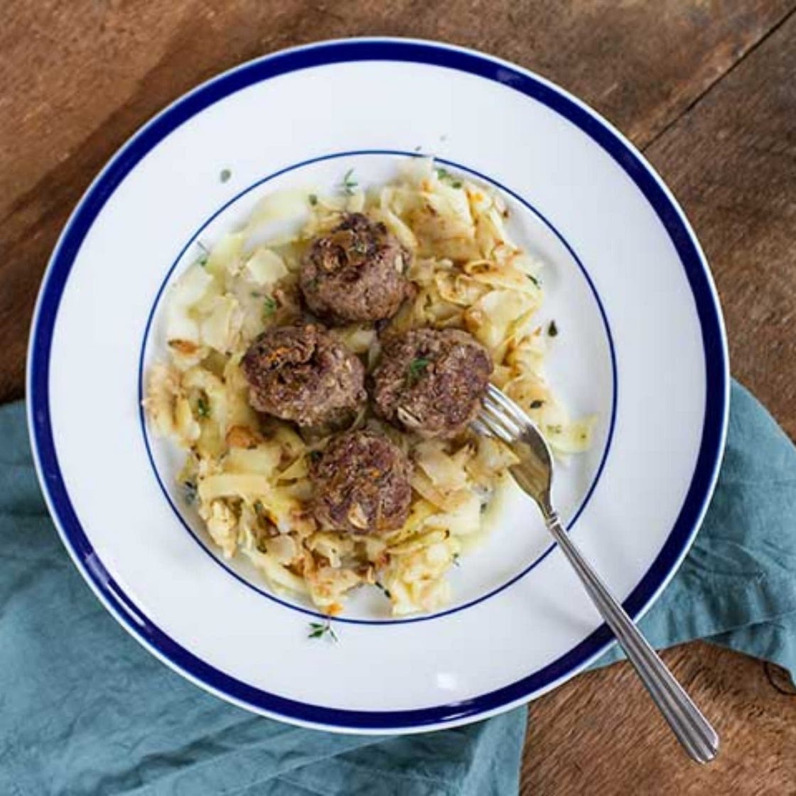 Citrus Bison Meatballs with Crispy Sweet Potato Noodles