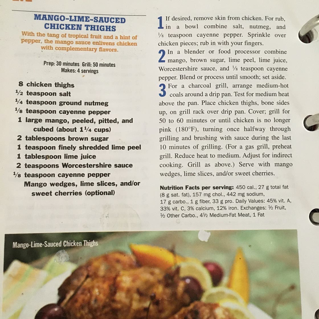 Grilled mango lime chicken thighs