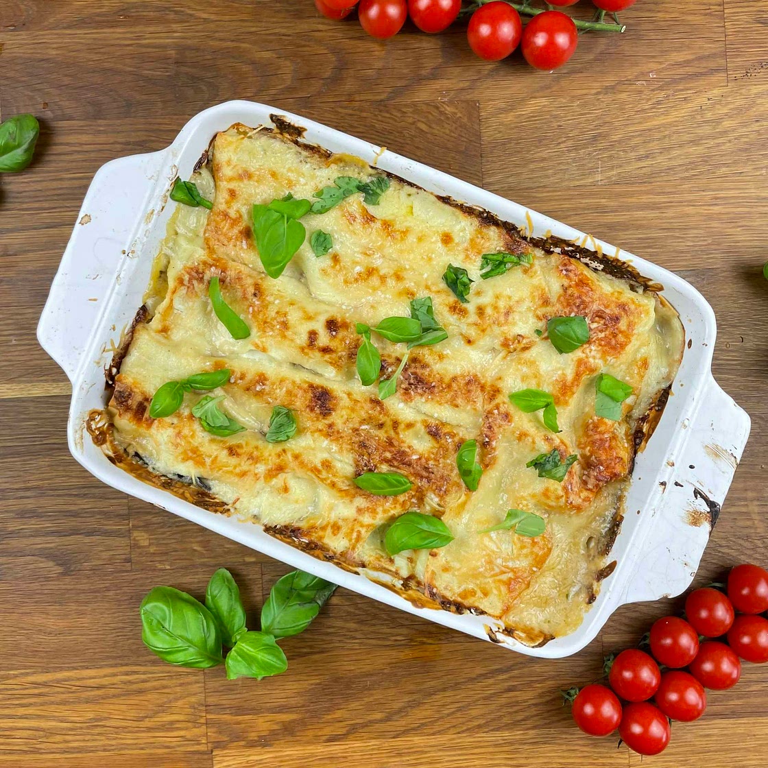 Aubergine Lasagna with Cherry Tomato and Mozzarella