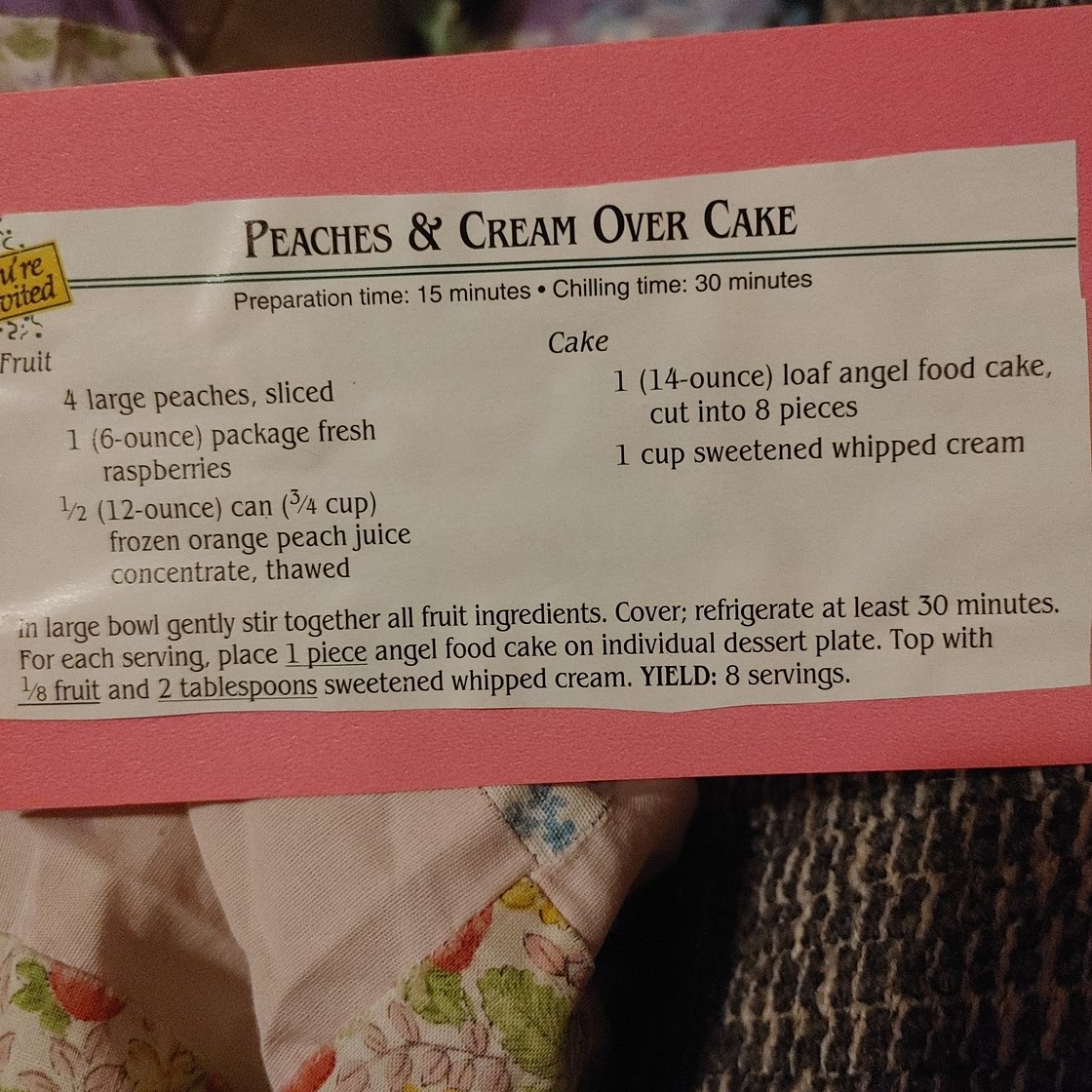 Peaches and cream over cake