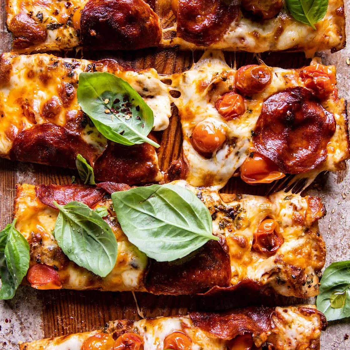 Detroit Style Tomato Herb Pepperoni Pizza
