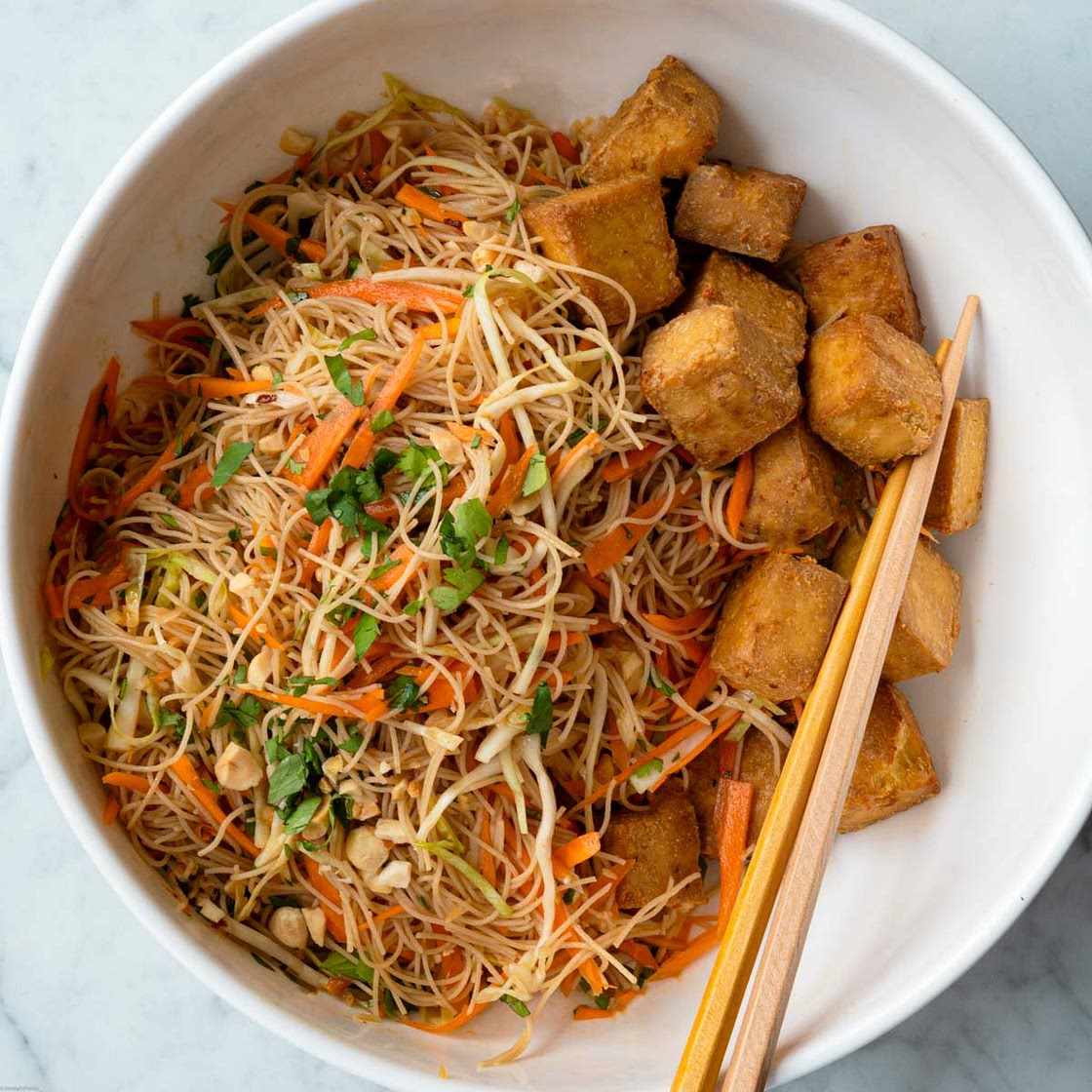 High-Protein Vermicelli Noodle Salad with Air Fryer Tofu