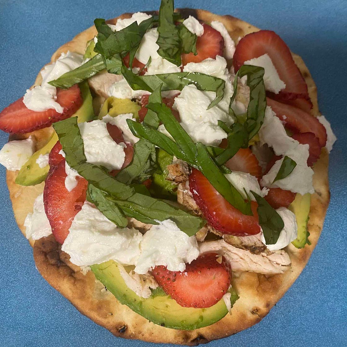 Grilled Naan Pizza with Strawberry Chicken and Avocado