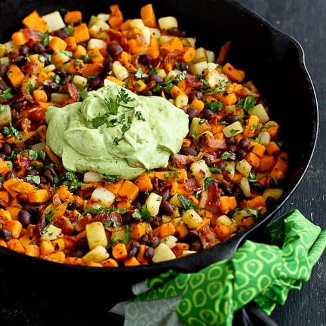 Sweet Potato Hash Recipe with Creamy California Avocado Sauce