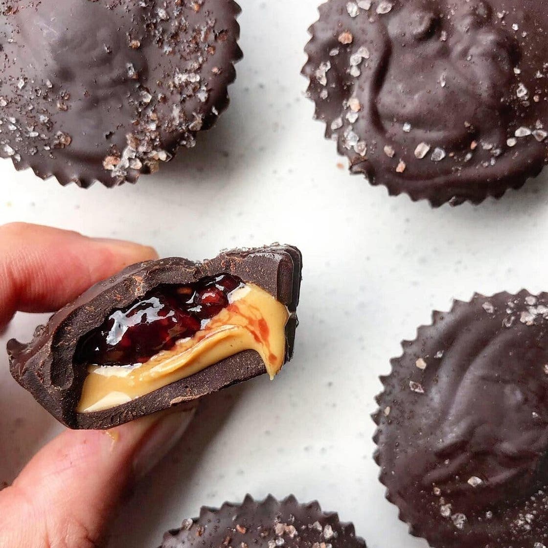 4-Ingredient Chocolate Peanut Butter & Jelly Cups