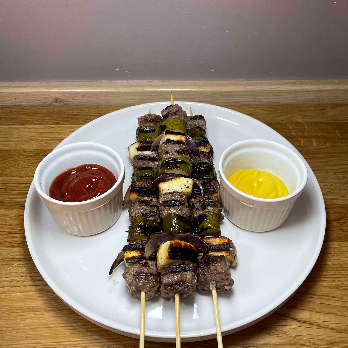Halloumi & Beef Burger Kebabs 