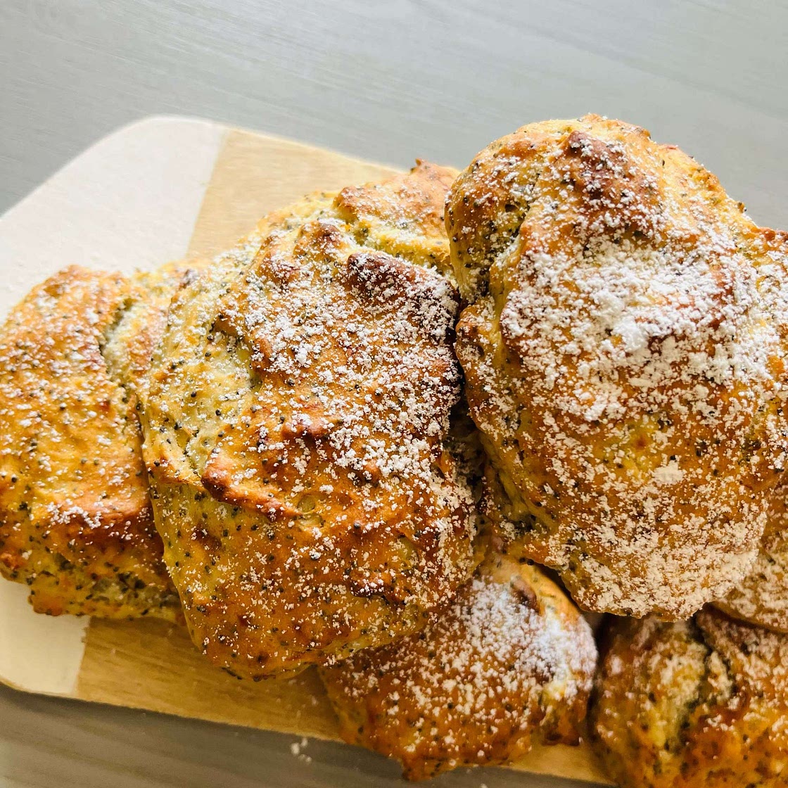 Banana bread scones with poppy seeds