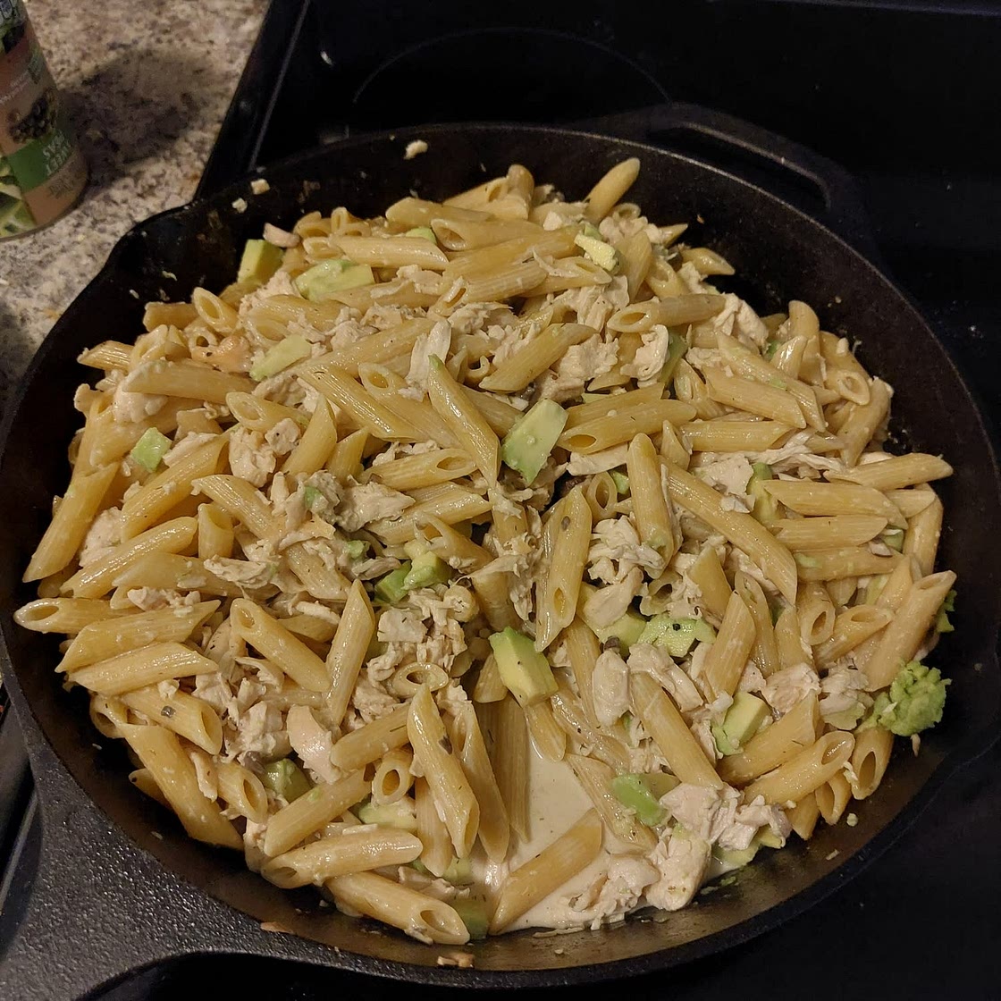 Chicken, mushroom and avocado fettuccine