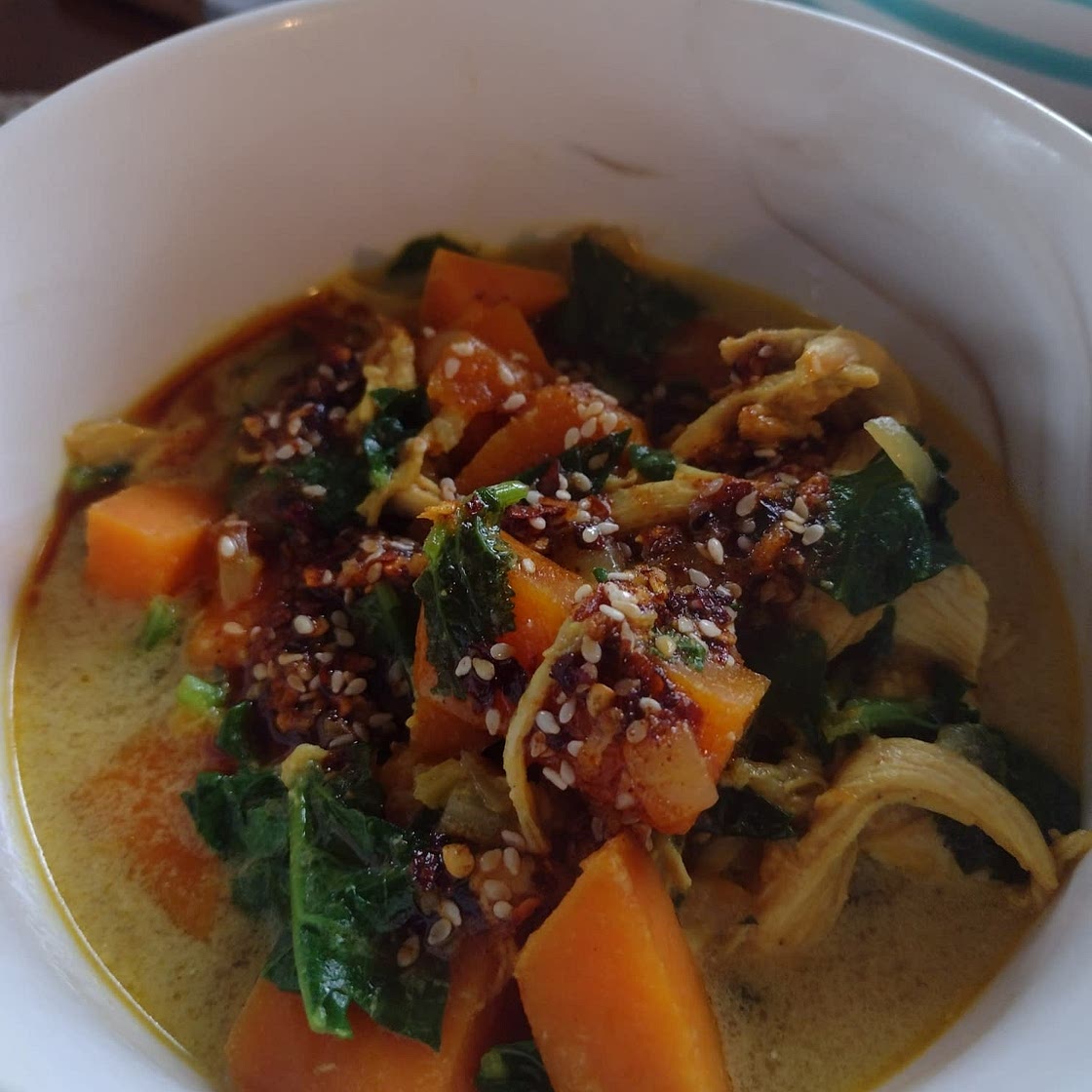 Ginger Coconut Sweet Potato and Rice Stew with Spiced Chili Oil