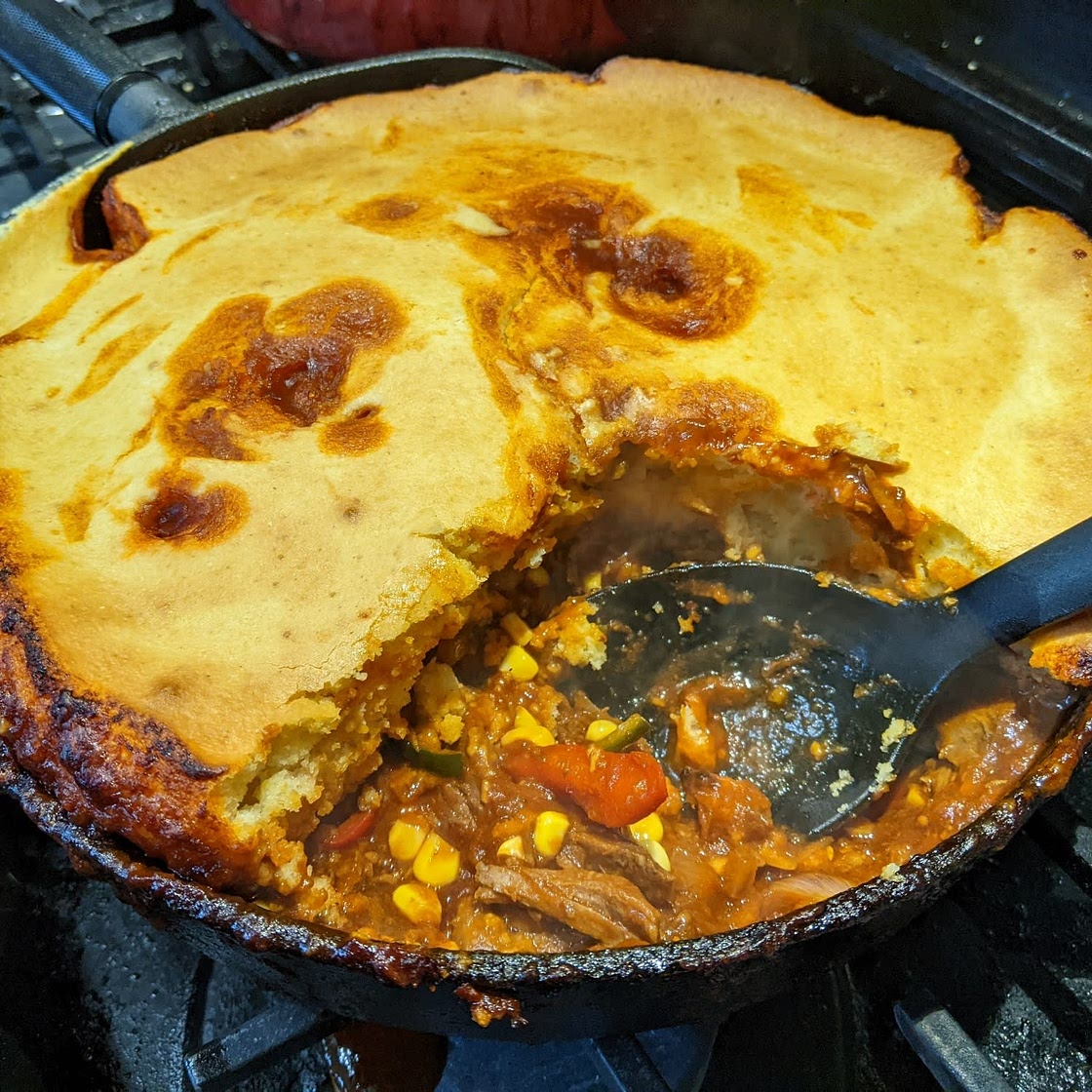 The Best Tamale Pie With Braised Skirt Steak, Charred Corn, and Brown Butter Cornbread Crust Recipe