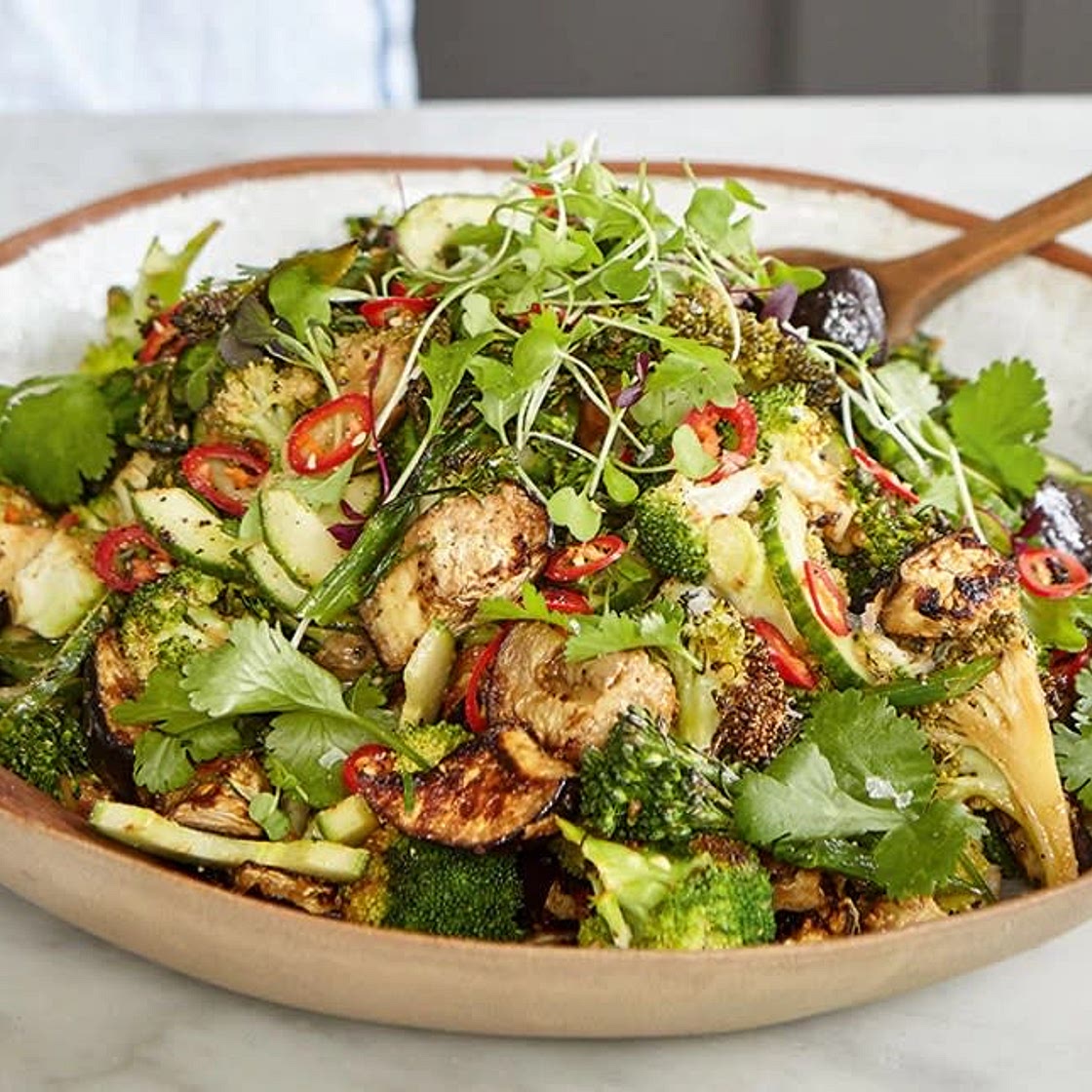 Spicy Miso Aubergine and Broccoli Salad