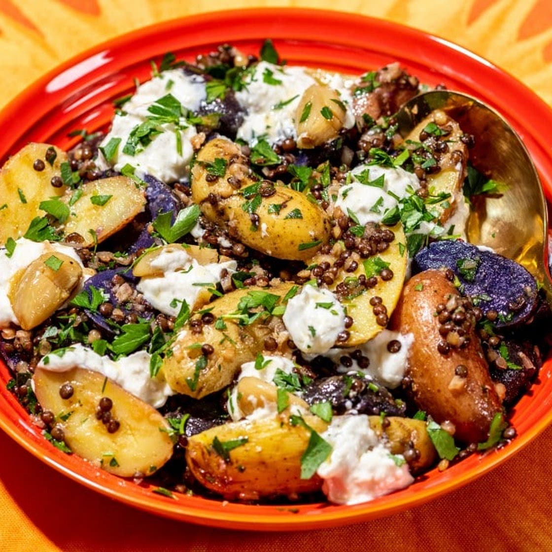 Fingerling Potato Salad With Black Lentils and Labneh